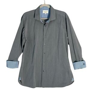 Ted Baker Endurance Mens Shirt 17, 32/33 Gray Blue Flip Cuff Button Up Geometric
